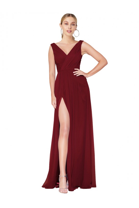 Soft Chiffon A-Line Long Sleeveless V-Back Black Tie Evening Gown / Prom Dress / Bridesmaid Dress Sheffield