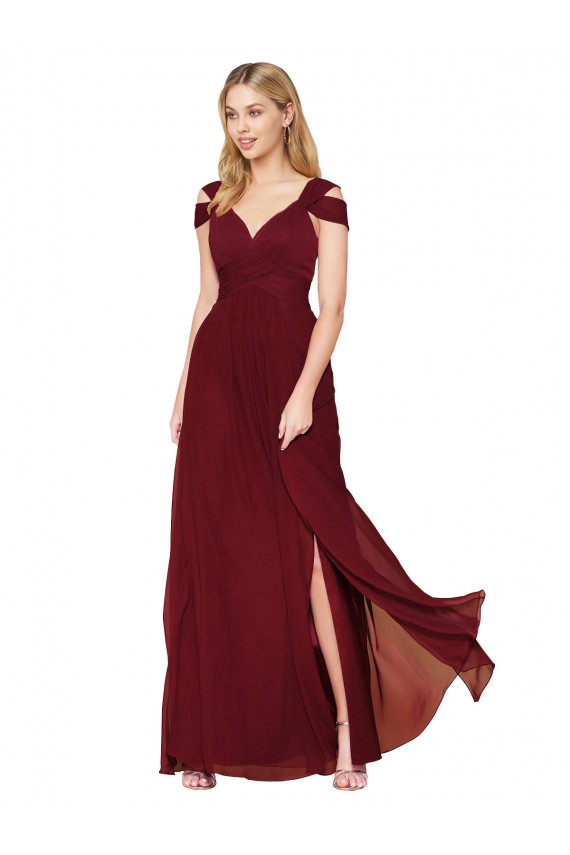 Soft Chiffon A-Line Long Sleeveless Side Slit Prom Dresses Sheffield