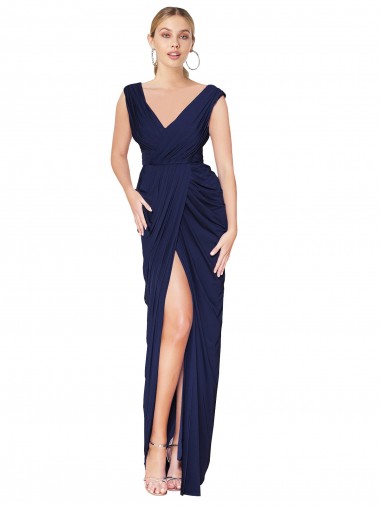 Soft Chiffon Mermaid Long Sleeveless V-Back Front Slit Prom Dresses Sheffield