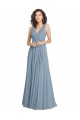 Soft Chiffon A-Line Long Sleeveless Dusty Blue V-Back Bridesmaid Dress Sheffield