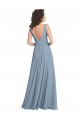 Soft Chiffon A-Line Long Sleeveless Dusty Blue V-Back Bridesmaid Dress Sheffield