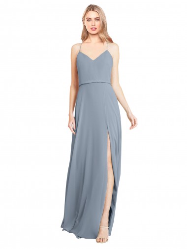 Soft Chiffon A-Line Long Sleeveless Open Back High Slit Bridesmaid Dresses Sheffield