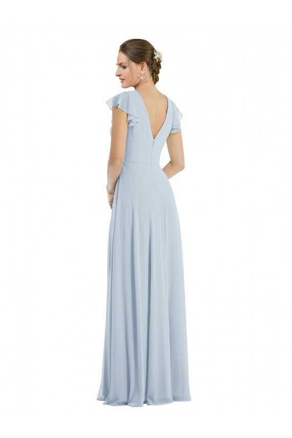 Soft Chiffon A-Line Long Flutter Sleeves V-Back Formal Evening Gown / Bridesmaid Dress Sheffield