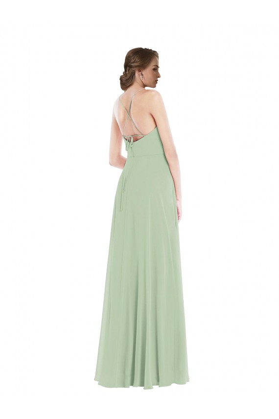 Soft Chiffon A-Line Long Sleeveless Criss Cross Back Front Slit Evening Dresses Sheffield