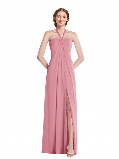 Soft Chiffon A-Line Long Sleeveless Open Back Front Slit Evening Dresses Sheffield