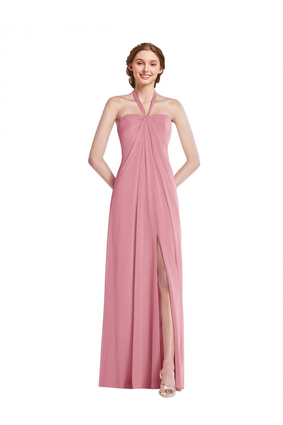 Soft Chiffon A-Line Long Sleeveless Open Back Front Slit Evening Dresses Sheffield