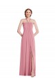 Soft Chiffon A-Line Long Sleeveless Open Back Front Slit Evening Dresses Sheffield