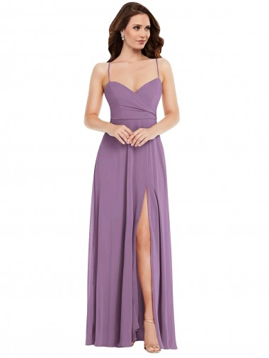 Soft Chiffon A-Line Long Sleeveless Low Back Front Slit Bridesmaid Dresses Sheffield