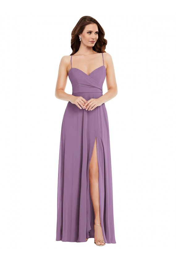 Soft Chiffon A-Line Long Sleeveless Low Back Front Slit Bridesmaid Dresses Sheffield
