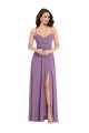 Soft Chiffon A-Line Long Sleeveless Low Back Front Slit Bridesmaid Dresses Sheffield