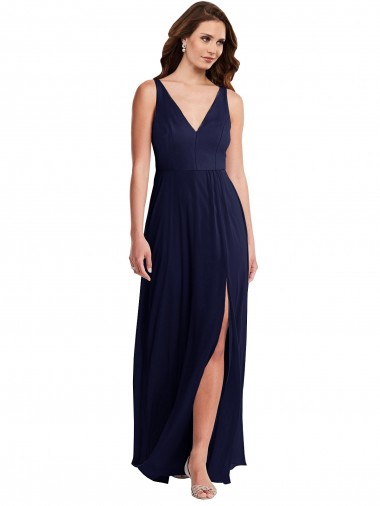 Soft Chiffon A-Line Long Sleeveless V-Back Front Slit Evening Dresses Sheffield