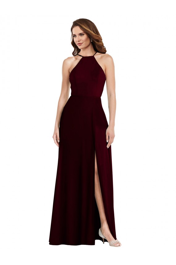 Soft Chiffon A-Line Long Sleeveless Burgundy Gold Low Back Semi Formal Evening Dress / Bridesmaid Dress Sheffield