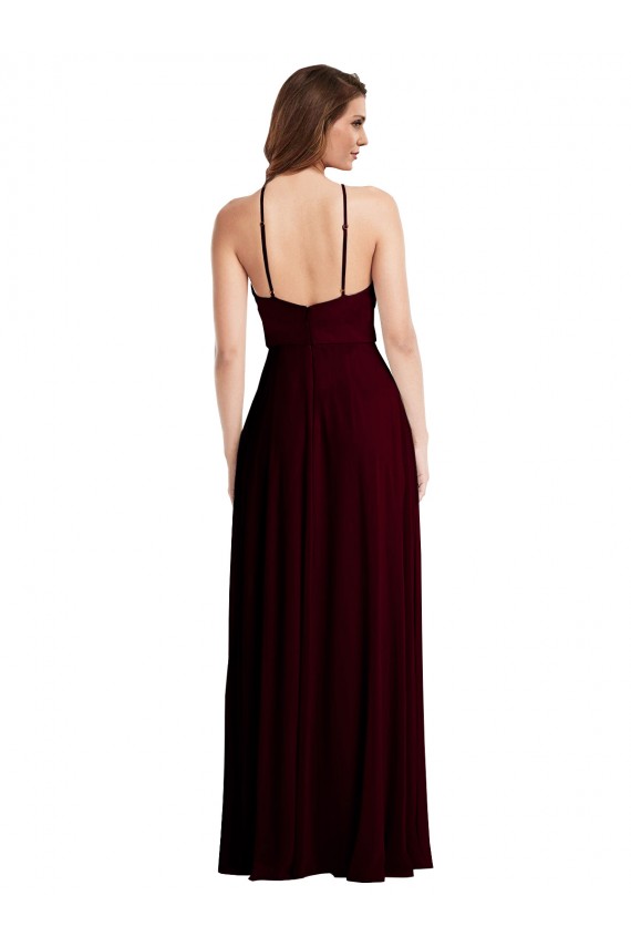 Soft Chiffon A-Line Long Sleeveless Burgundy Gold Low Back Semi Formal Evening Dress / Bridesmaid Dress Sheffield