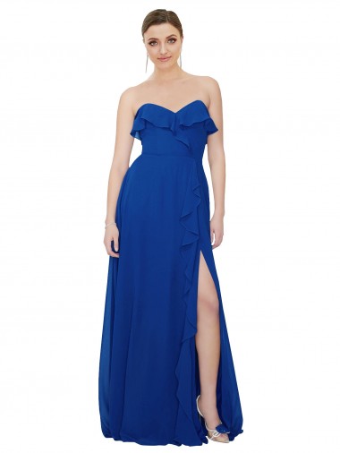 Soft Chiffon A-Line Long Sleeveless Royal Blue Bridesmaid Gowns Sheffield