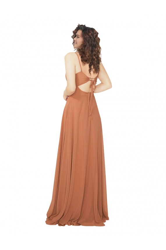 Soft Chiffon A-Line Long Sleeveless Rosewood Keyhole Back Bridesmaid Dress Sheffield