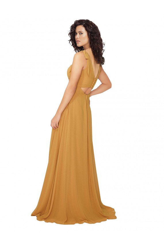 Soft Chiffon A-Line Long Sleeveless Saffron Keyhole Back Bridesmaid Dress Sheffield