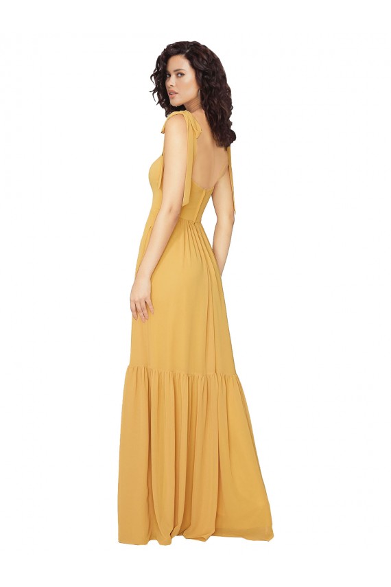 Soft Chiffon A-Line Long Sleeveless Saffron Bridesmaid Dress Sheffield