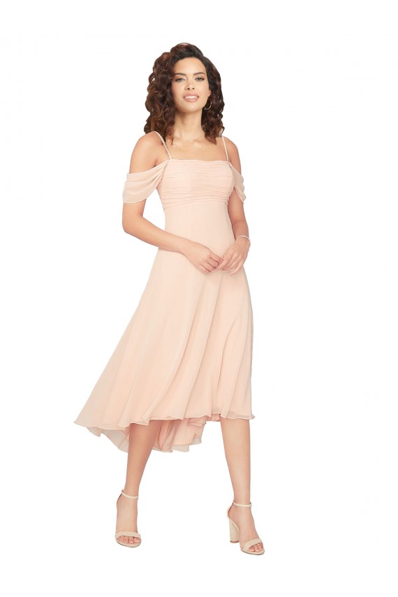 Soft Chiffon A-Line Midi Length Cold Shoulder Low Back High Low Bridesmaid Dress Sheffield