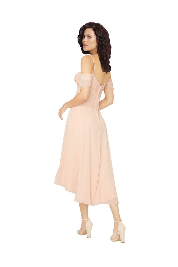 Soft Chiffon A-Line Midi Length Cold Shoulder Low Back High Low Bridesmaid Dress Sheffield