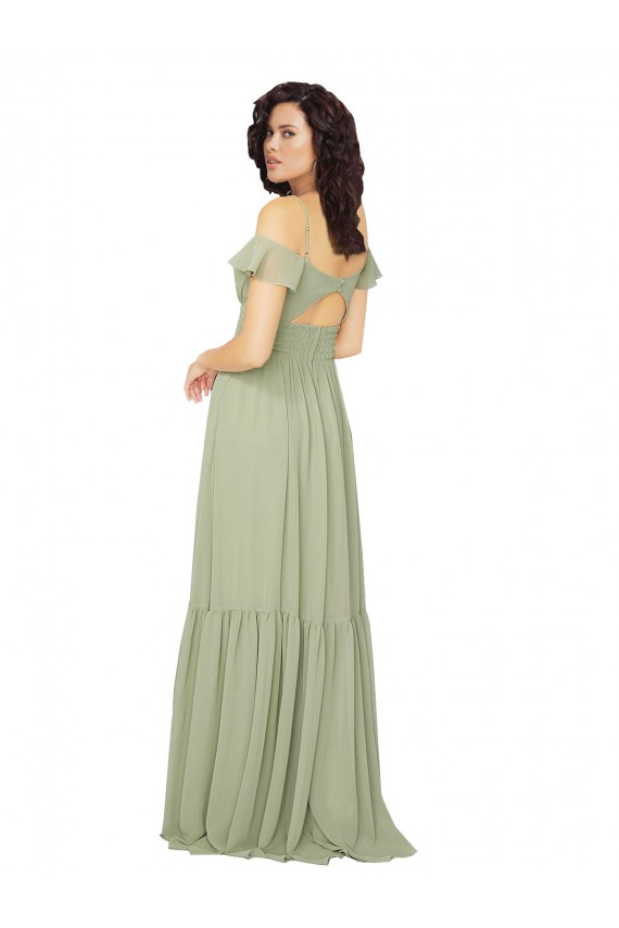 Soft Chiffon A-Line Long Cold Shoulder Keyhole Back Bridesmaid Dress Sheffield