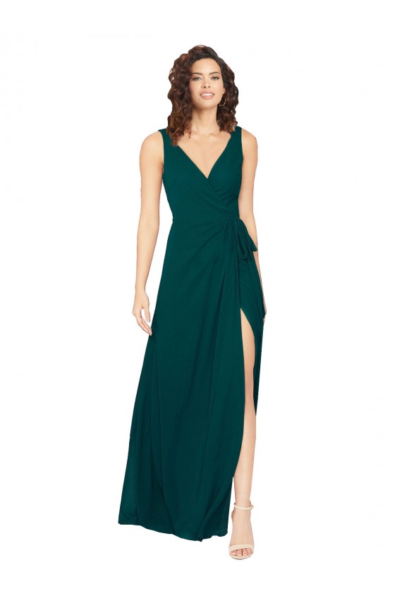 Chiffon A-Line Long Sleeveless V-Back Front Skirt Slit Bridesmaid Dresses Sheffield