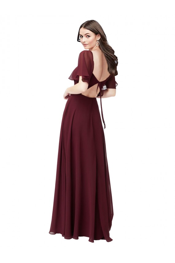 Soft Chiffon A-Line Long Short Flutter Sleeves Keyhole Back Formal Dress / Bridesmaid Dress Sheffield