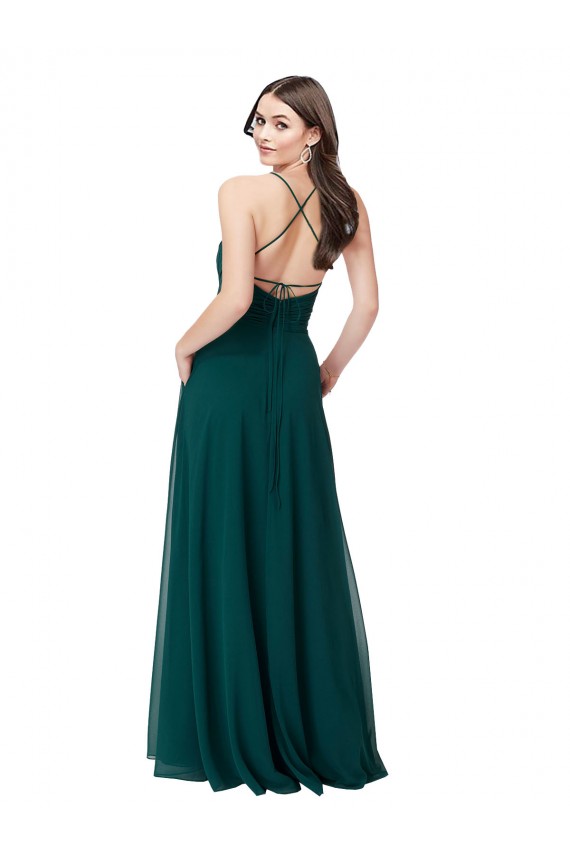 Chiffon A-Line Long Sleeveless Criss Cross Back Wedding Party Dress Sheffield