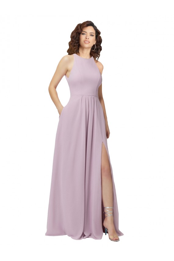 Soft Chiffon A-Line Long Sleeveless Pink Glow Keyhole Back Bridesmaid Dress Sheffield