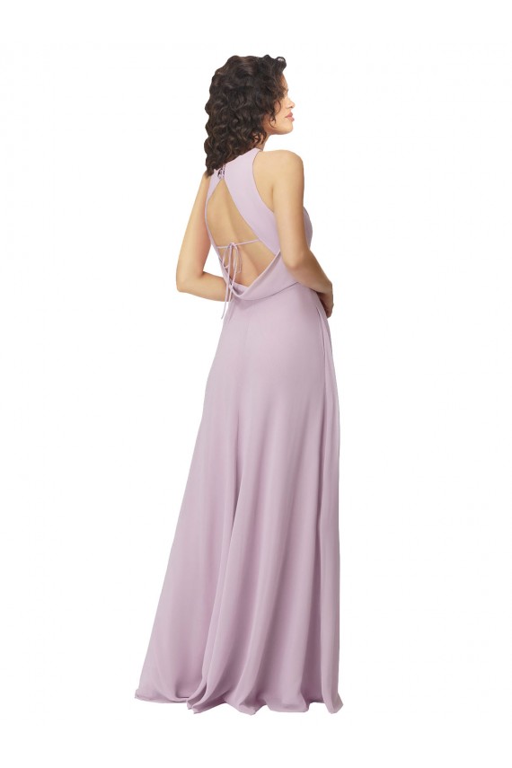 Soft Chiffon A-Line Long Sleeveless Pink Glow Keyhole Back Bridesmaid Dress Sheffield