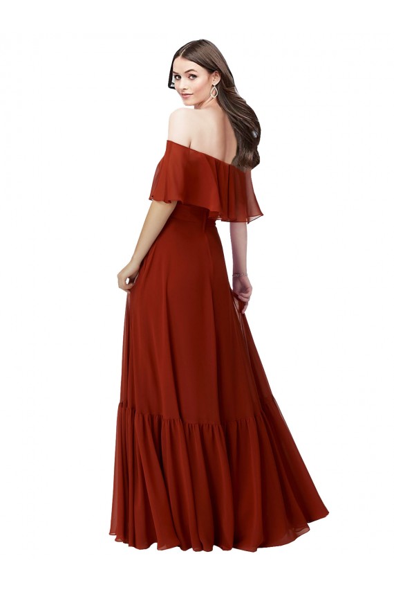 Soft Chiffon A-Line Long Short Flutter Sleeves Red Bridesmaid Dresses Sheffield