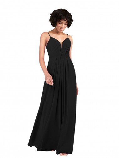 Soft Chiffon Column Long Sleeveless Criss Cross Open Back Black Evening Dresses Sheffield