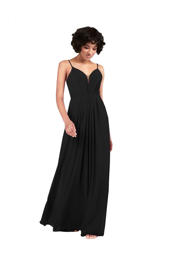 Soft Chiffon Column Long Sleeveless Criss Cross Open Back Black Evening Dresses Sheffield