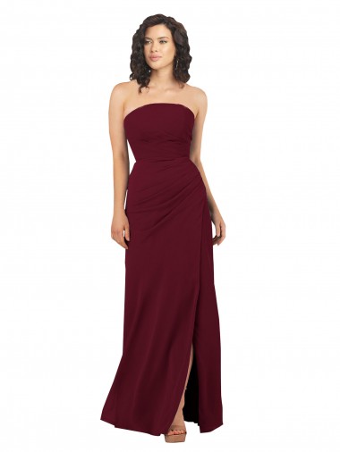 Soft Chiffon Sheath Long Sleeveless Burgundy Bridesmaid Dress Sheffield