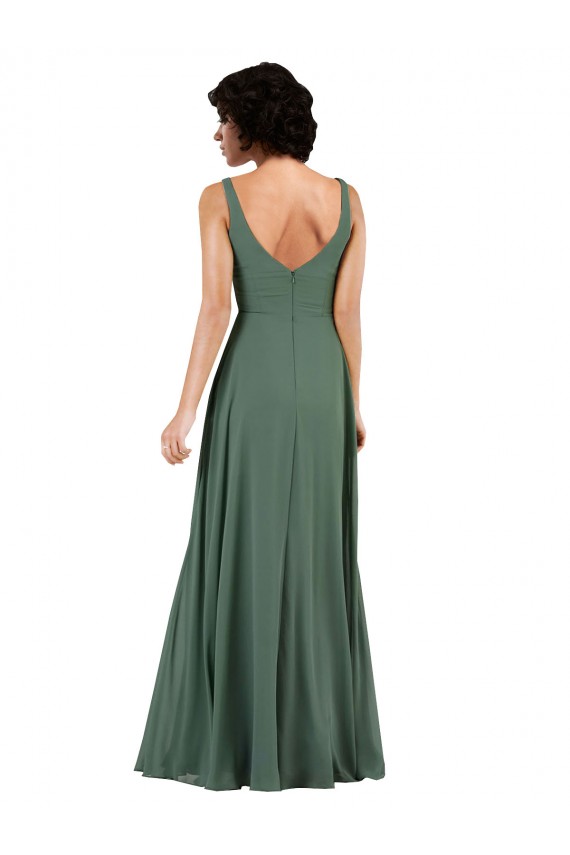 Soft Chiffon Column Long Sleeveless Low Back Bridesmaid Dress Sheffield