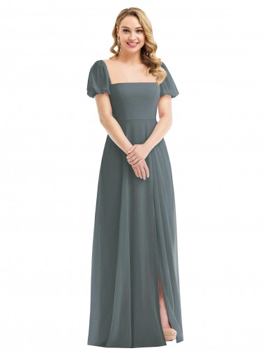 Soft Chiffon A-Line Long Puff Sleeves Semi Formal Evening Dress / Bridesmaid Dress Sheffield