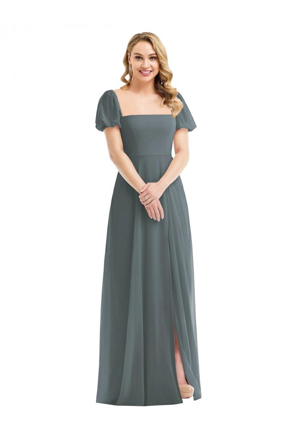 Soft Chiffon A-Line Long Puff Sleeves Semi Formal Evening Dress / Bridesmaid Dress Sheffield