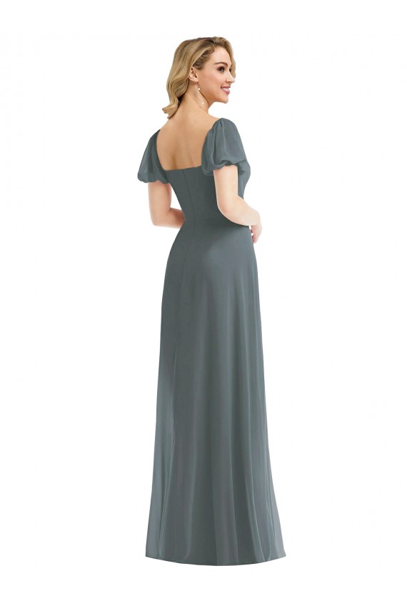Soft Chiffon A-Line Long Puff Sleeves Semi Formal Evening Dress / Bridesmaid Dress Sheffield