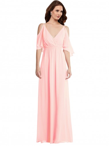 Soft Chiffon A-Line Long Cold Shoulder V-Back Semi Formal Evening Dress / Bridesmaid Dress Sheffield
