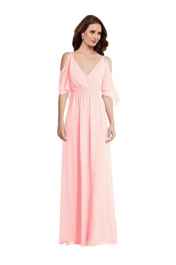 Soft Chiffon A-Line Long Cold Shoulder V-Back Semi Formal Evening Dress / Bridesmaid Dress Sheffield