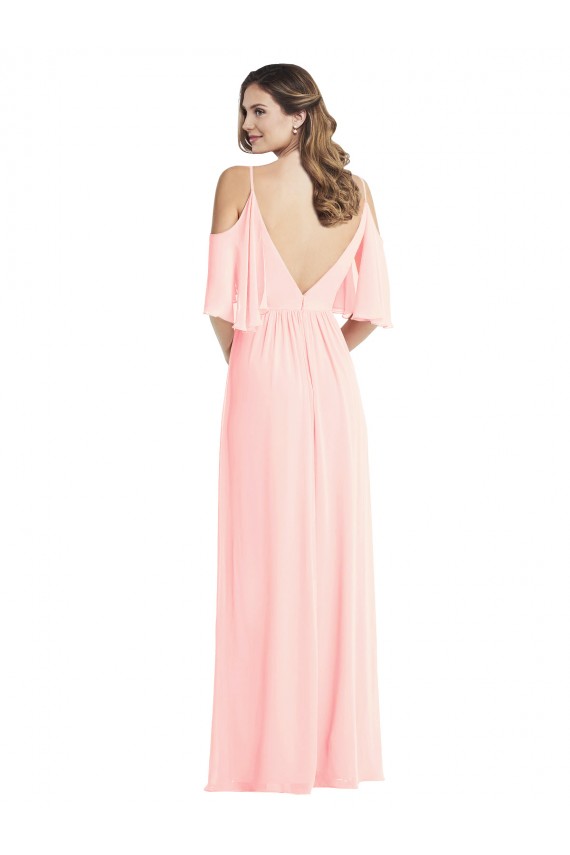 Soft Chiffon A-Line Long Cold Shoulder V-Back Semi Formal Evening Dress / Bridesmaid Dress Sheffield