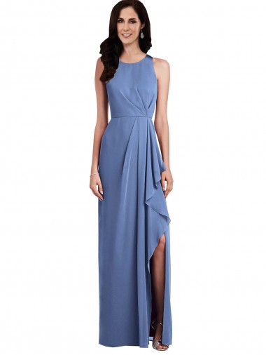 Soft Chiffon A-Line Long Sleeveless Keyhole Back Draped Front Slit Bridesmaid Dresses Sheffield