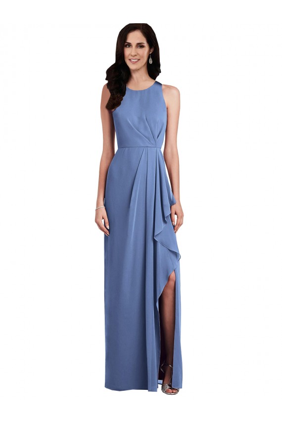 Soft Chiffon A-Line Long Sleeveless Keyhole Back Draped Front Slit Bridesmaid Dresses Sheffield