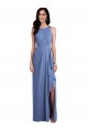 Soft Chiffon A-Line Long Sleeveless Keyhole Back Draped Front Slit Bridesmaid Dresses Sheffield