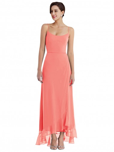 Soft Chiffon A-Line Sleeveless Coral High Low Bridesmaid Dress Sheffield