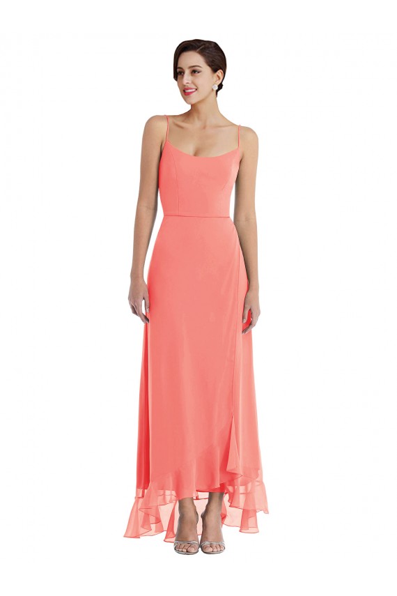 Soft Chiffon A-Line Sleeveless Coral High Low Bridesmaid Dress Sheffield