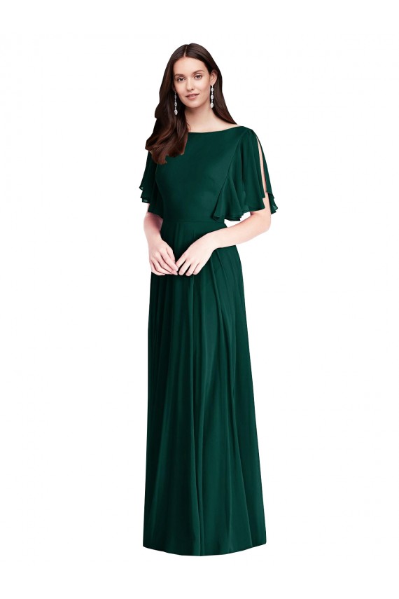 Soft Chiffon A-Line Long Bell Sleeves V-Back Semi Formal Evening Dress / Bridesmaid Dress Sheffield