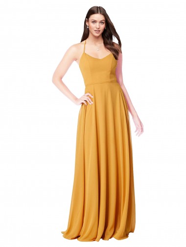 Soft Chiffon A-Line Long Sleeveless Saffron Formal Dress / Bridesmaid Dress Sheffield