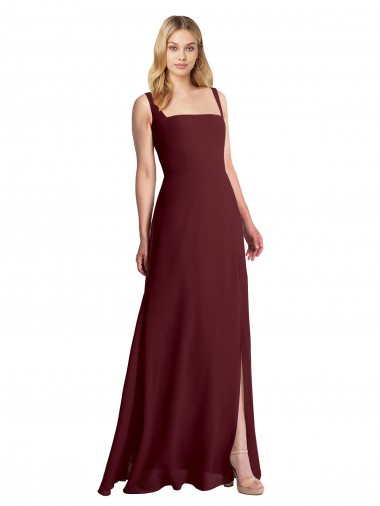 Soft Chiffon A-Line Long Sleeveless Low Back Burgundy Gold Bridesmaid Dresses Sheffield
