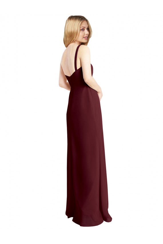 Soft Chiffon A-Line Long Sleeveless Low Back Burgundy Gold Bridesmaid Dresses Sheffield