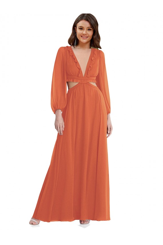 Soft Chiffon A-Line Long Long Sleeves Open Back High Low Evening Gown / Bridesmaid Dress Sheffield
